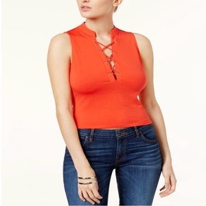 NWOT GUESS Callista Lace-up Top Poppy Red